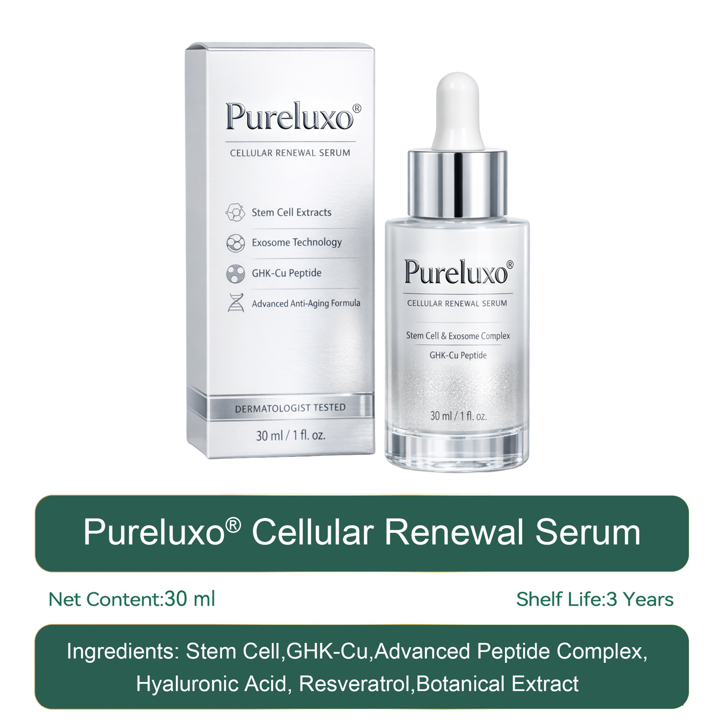 𝑷𝒖𝒓𝒆𝒍𝒖𝒙𝒐® Stem Cell–Inspired & GHK-Cu Powered Wrinkle-Refining Serum(Advanced Anti-Aging for Timeless, Radiant Skin)