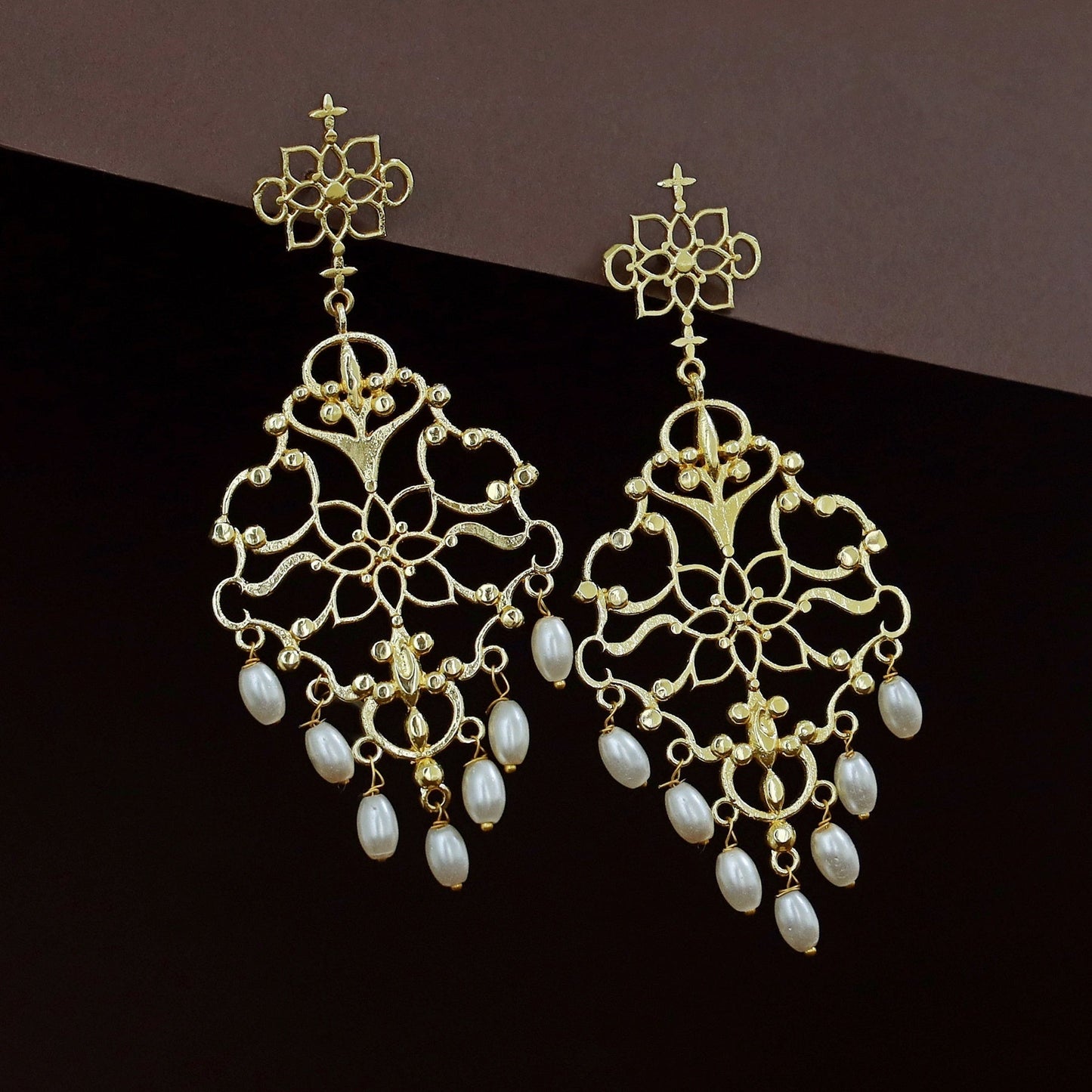 Golden Filigree Rice Pearl Earring