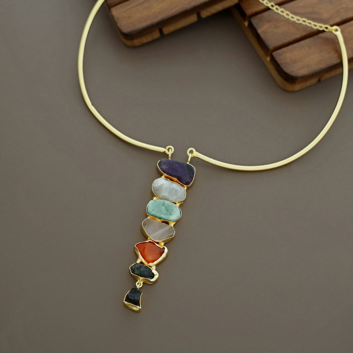 Saisha Multi Color Raw Stone Neck Cuff