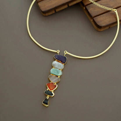 Saisha Multi Color Raw Stone Neck Cuff