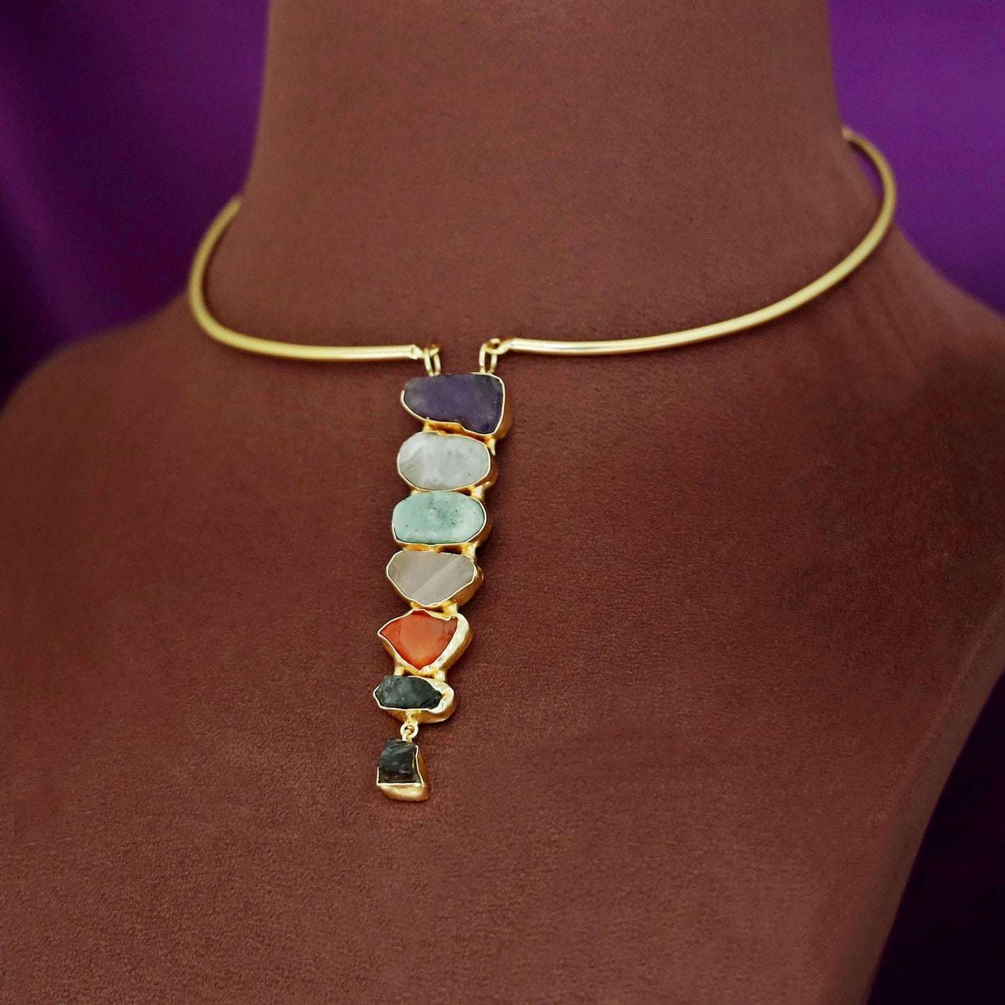 Saisha Multi Color Raw Stone Neck Cuff