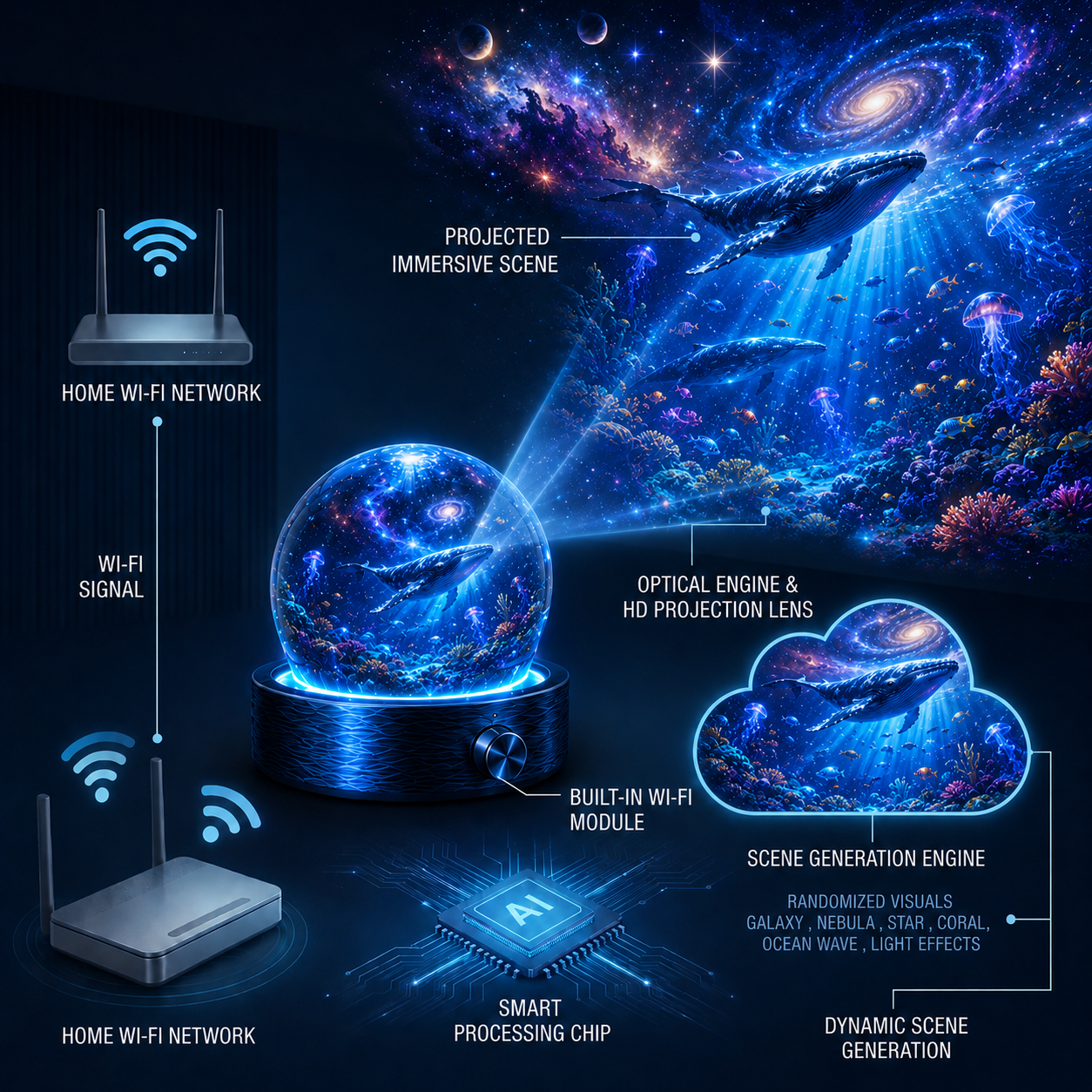 BVJ® Night Light Projector - Smart Holographic Star Projector